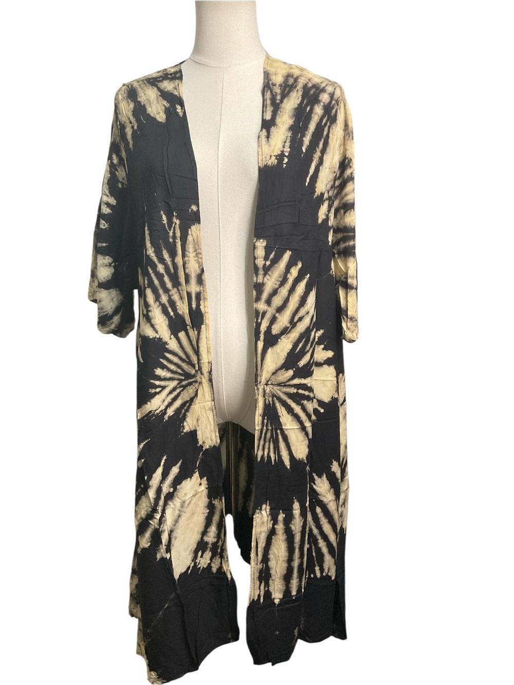Kathmandu Black Cream Tie Dye Duster Kimono Cardigan Boho Rayon OS - Picture 4 of 6